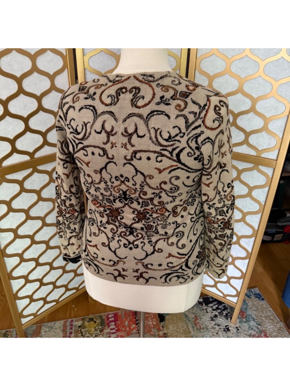 Simply Natural Size S Beige & Black Alpacal Peru Embroidered Cardigan - Picture 9 of 16